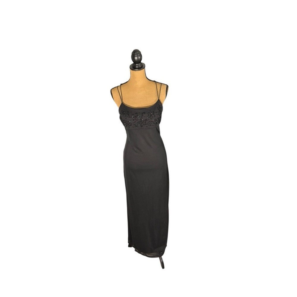 Y2K Byer Too Black Beaded Maxi Dress Womens Large Spaghetti Strap Whimsigoth VTG - Picture 2 of 15